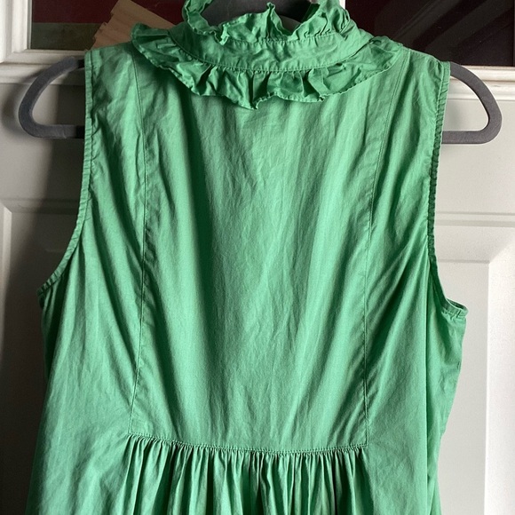 ABS Allen Schwartz Green Sleeveless Cotton Dress With A Ruffled Neckline Size12 - Picture 6 of 10